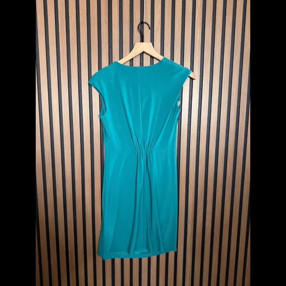 Komarov Dress Petite P Womens Turquoise Blue Cocktail Stretch Ruched Sleeveless - Picture 2 of 7